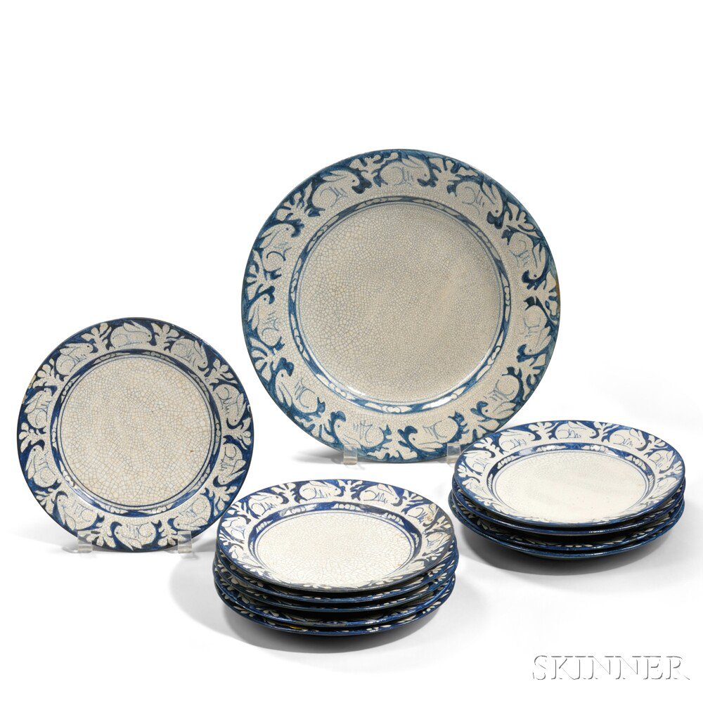 Appraisal: Ten Rabbit Pattern Dedham Pottery Plates and a Charger Glazed