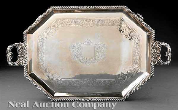 Appraisal: An Antique English Silverplate Tea Tray Sheffield c octagonal with