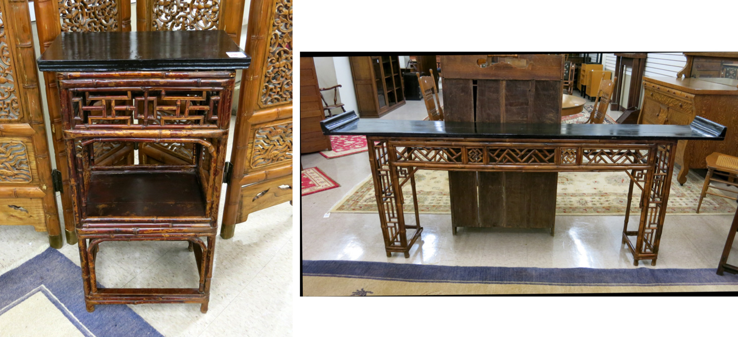 Appraisal: BAMBOO LAMP TABLE AND MATCHING ALTAR TABLE Japanese export each