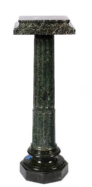 Appraisal: A Neoclassical style green marble pedestal losses height in width