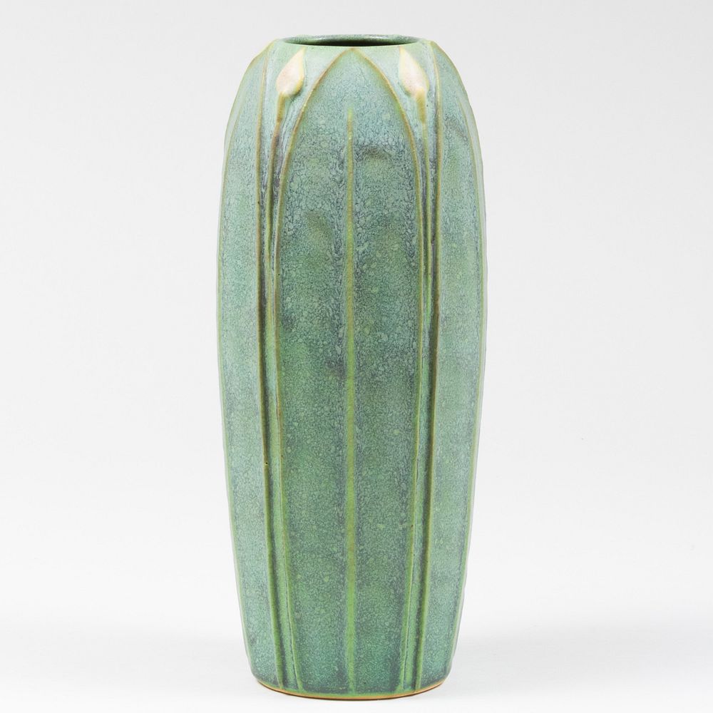 Appraisal: American Arts and Crafts Pottery Green Vase Impressed 'sf' and