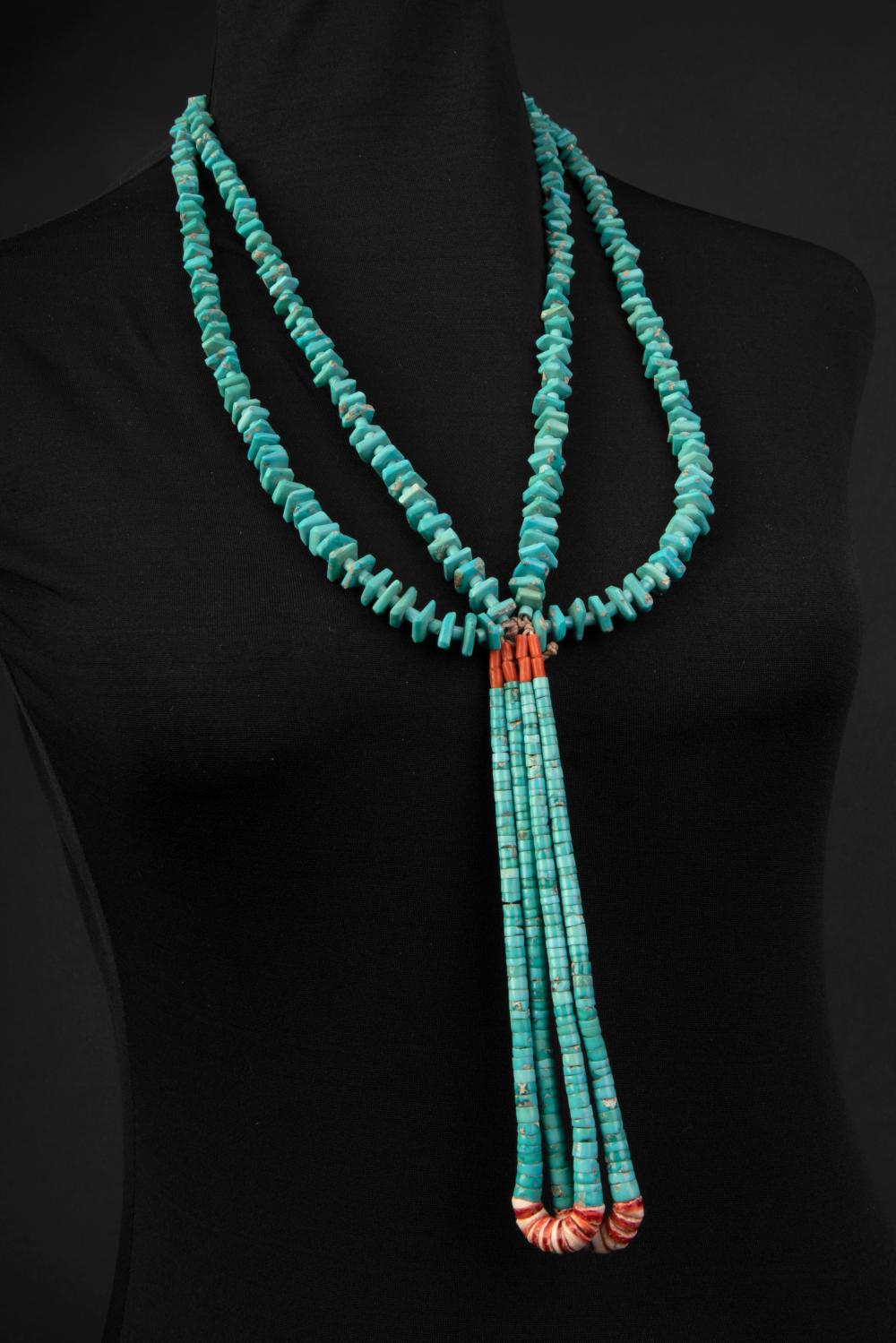 Appraisal: RAY LOVATO TWO STRAND TURQUOISE TAB NECKLACE SRay Lovato Santo