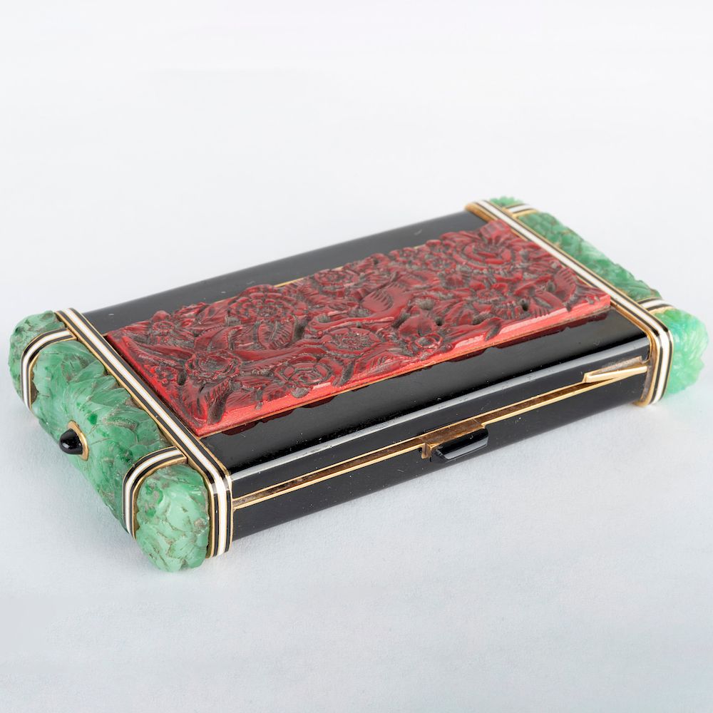 Appraisal: Ostertag Art Deco Gold and Enamel Vanity Case Mounted with