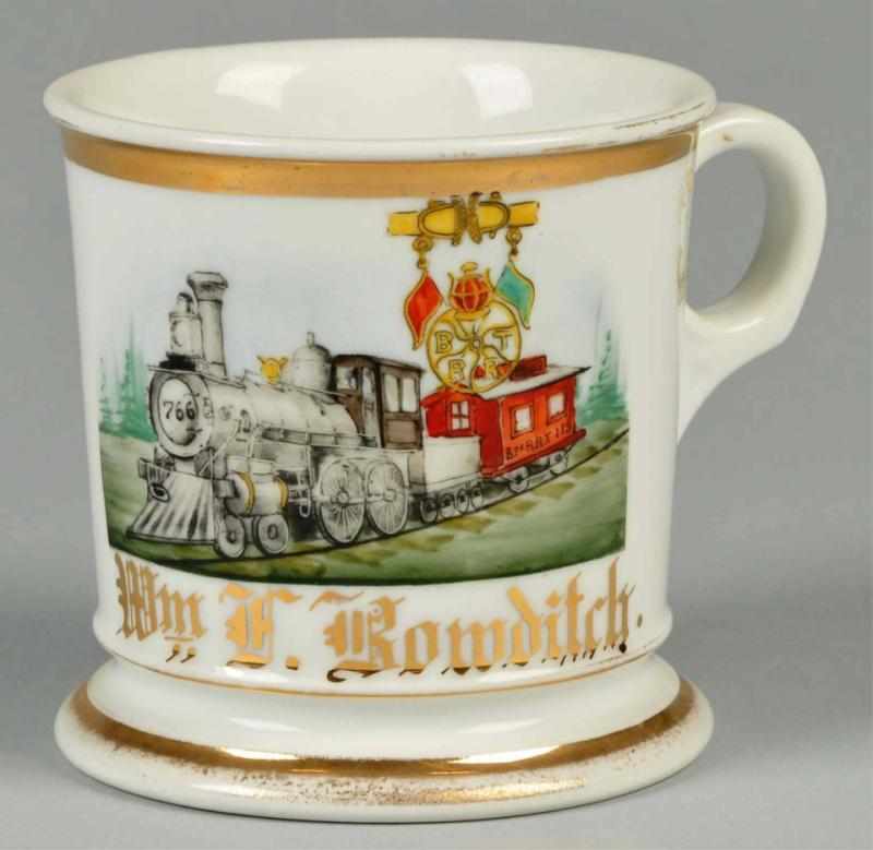 Appraisal: Early Locomotive Shaving Mug Description Shows the Brotherhood insignia for