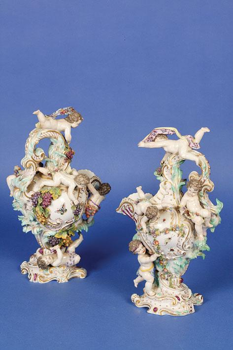 Appraisal: A PAIR OF LATE MEISSEN EWERS of th century design