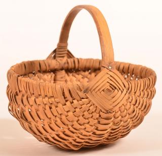 Appraisal: Pennsylvania Woven Splint Egg or Berry Basket Bentwood handle with