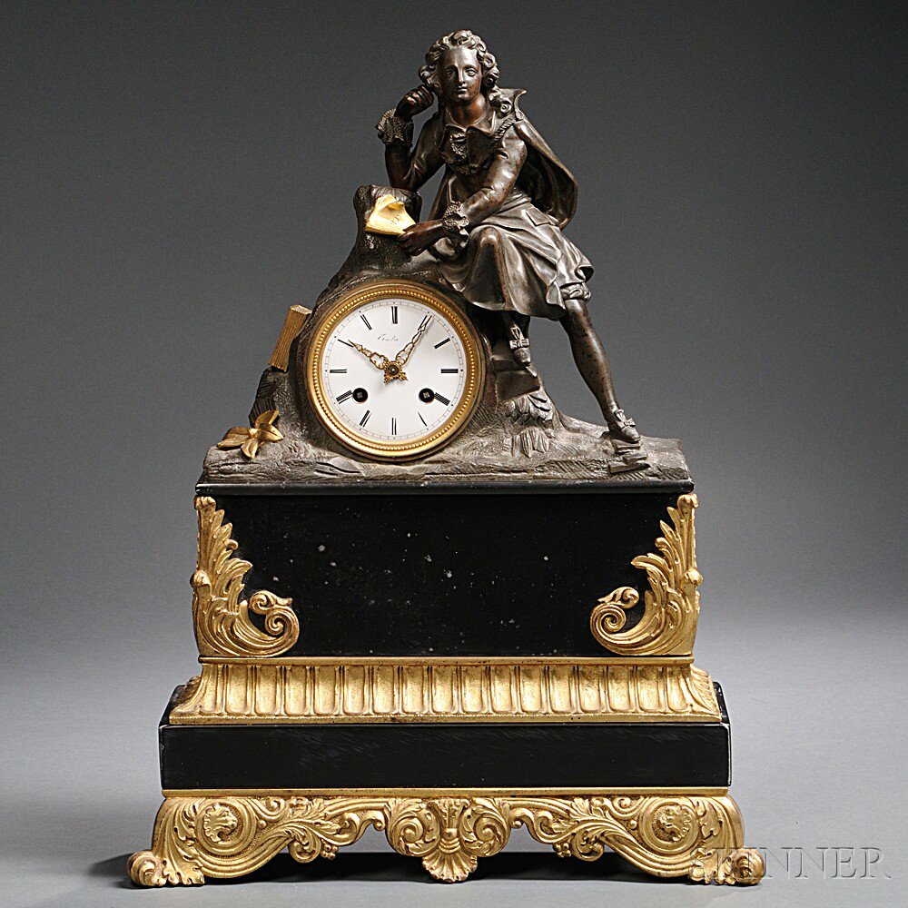 Appraisal: French Black Slate and Gilt Mantel Clock mid to late