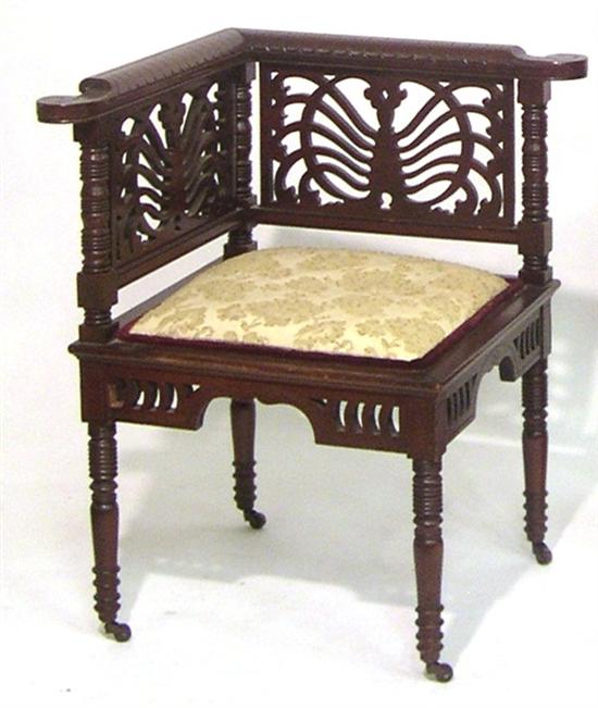 Appraisal: Late th C mahogany corner chair elaborately shaped and pierced