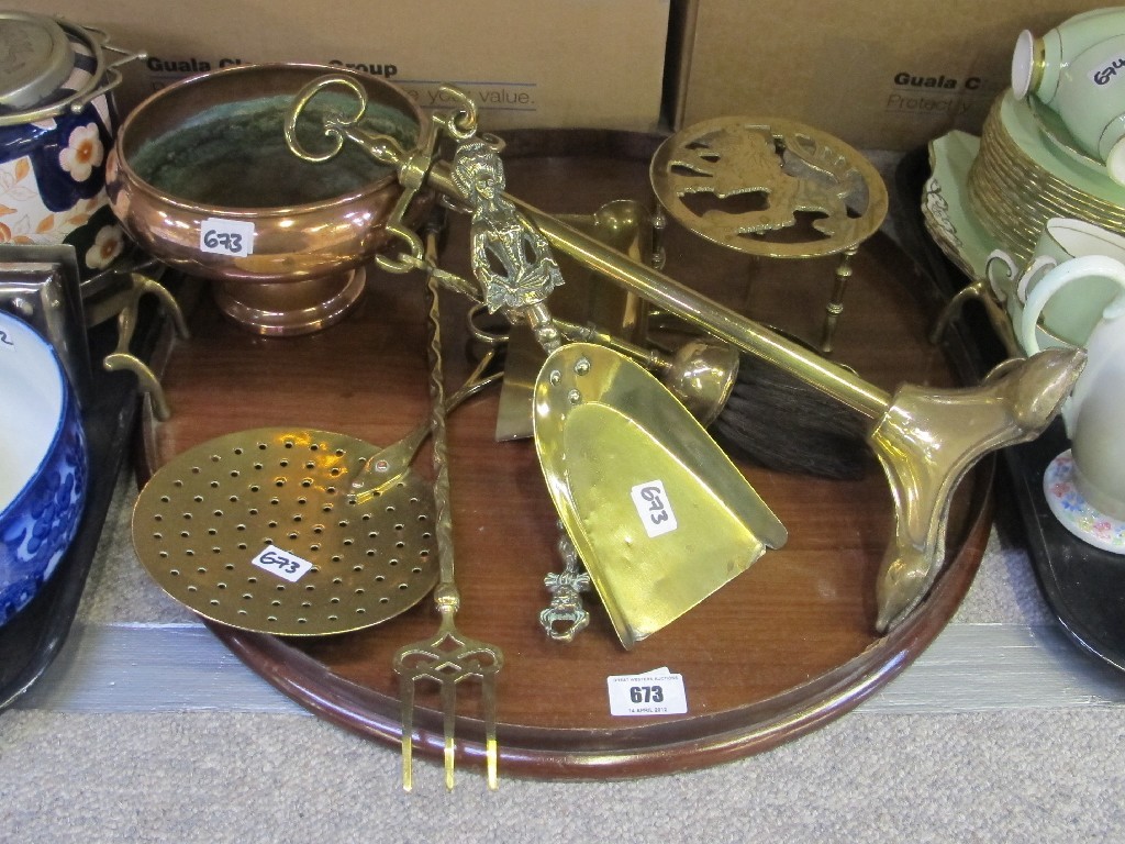 Appraisal: Mahogany circular tray and assorted brassware etc