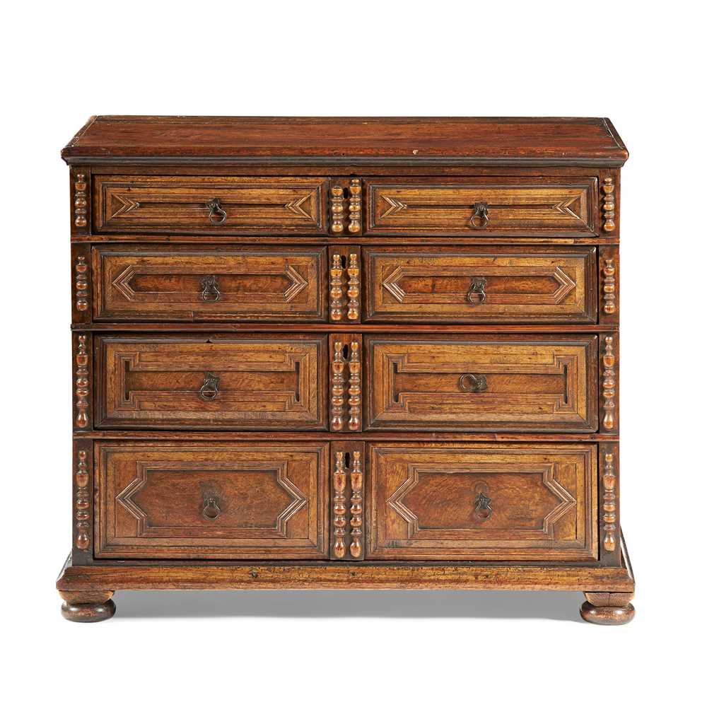 Appraisal: CHARLES II OAK CHEST OF DRAWERS TH CENTURY with four