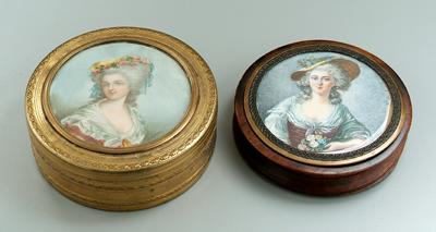 Appraisal: Two miniature portrait boxes one with woman with rose and