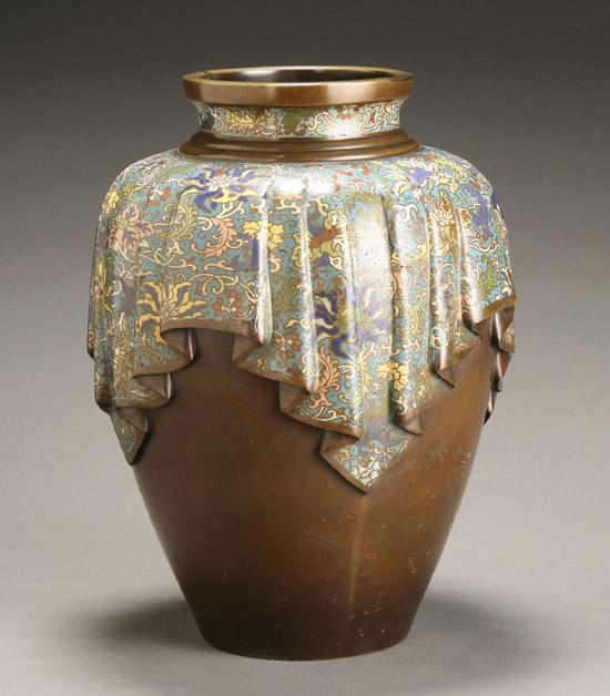 Appraisal: Japanese Champlev Enamel and Bronze Vase Meiji Period - The