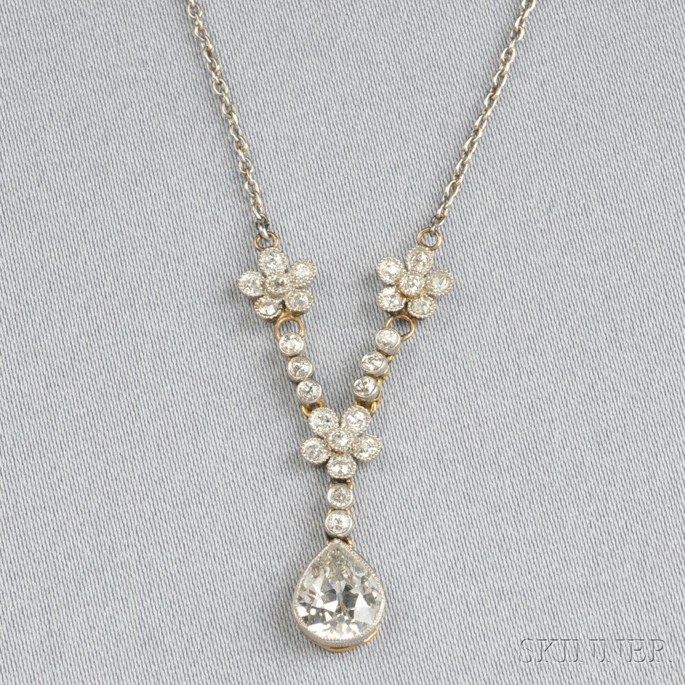 Appraisal: Edwardian Diamond Pendant bezel-set with a pear-shape diamond weighing approx