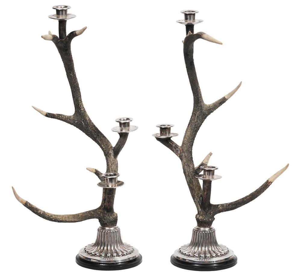 Appraisal: PR LIGHT ANTLER CANDELABRAS ATTR TO REDMILEAnthony Redmile British Born