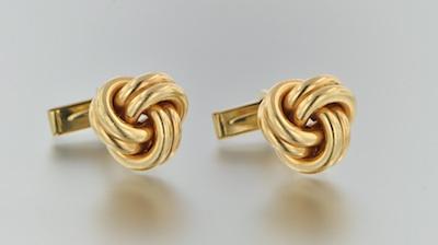 Appraisal: A Pair of Gold Knot Design Cufflinks k gold knot