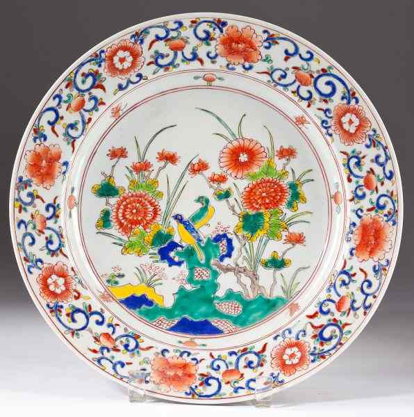 Appraisal: Chinese Famille Rose Porcelain ChargerQing Dynasty hand-painted with avian and