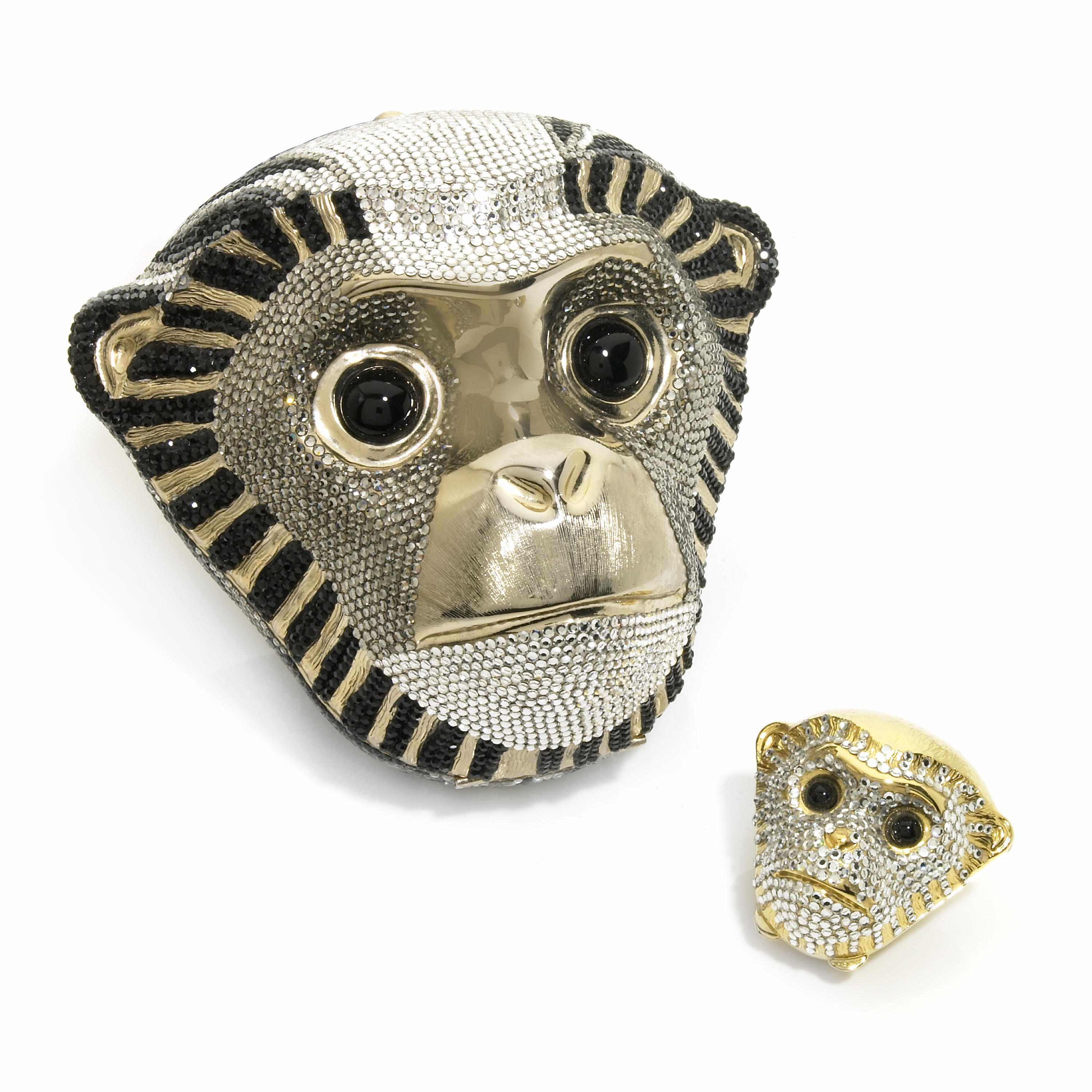 Appraisal: A crystal Tutankhamen-inspired monkey minaudiere together with a matching pillbox