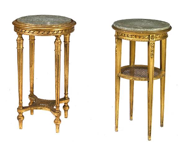 Appraisal: A pair of Louis XVI style giltwood caned and marble