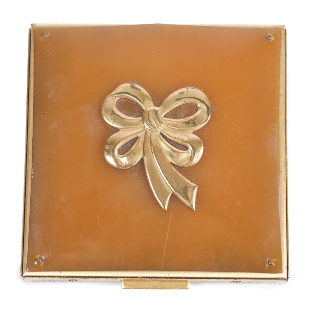 Appraisal: SQUARE COMPACT WITH BRASS BOW H X WSquare compact with