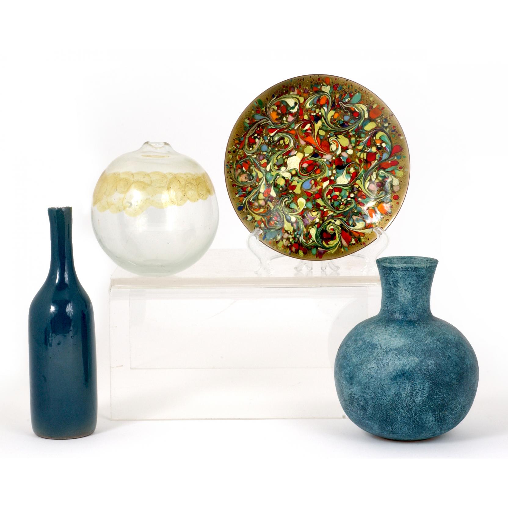 Appraisal: Four Modernist Accessories including an art glass vessel signed Genesis