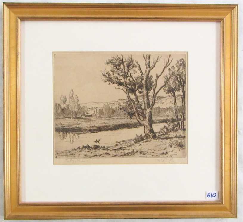 Appraisal: MELVILLE T WIRE ETCHING Oregon - The Lazy Stream river