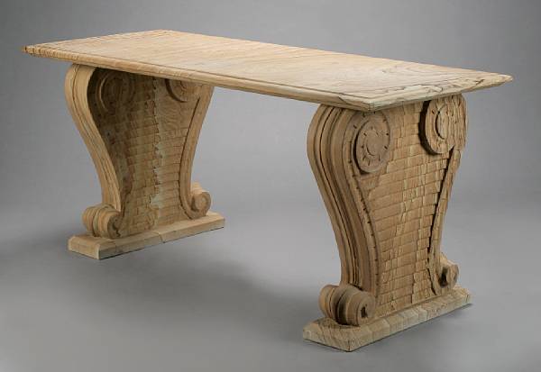 Appraisal: A Neoclassical style carved striated stone center table The rectangular