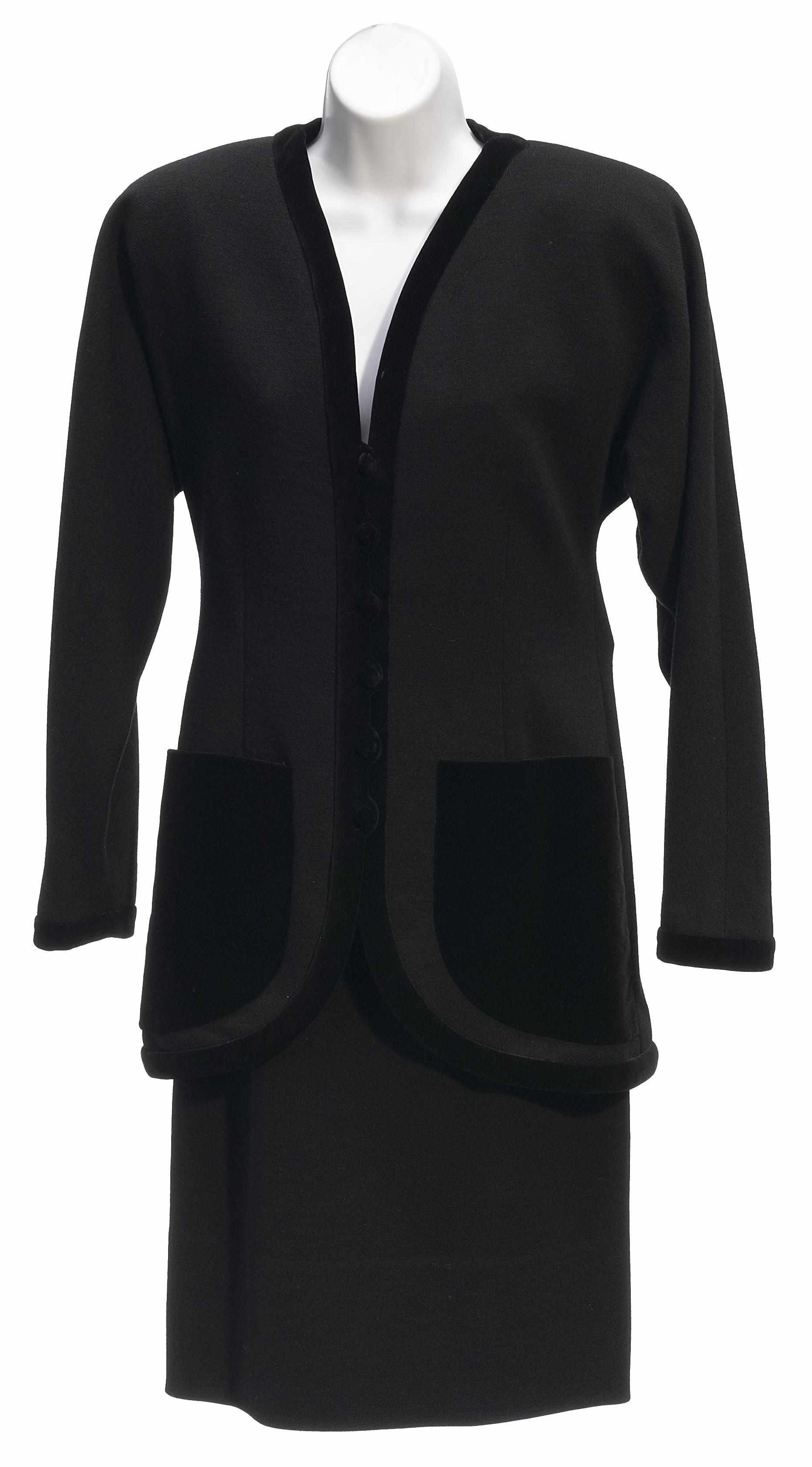 Appraisal: A JS Scherrer Boutique black velvet trim jacket and skirt