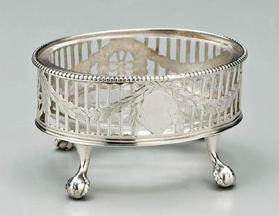 Appraisal: Hester Bateman silver salt oval with openwork sides four ball-and-claw