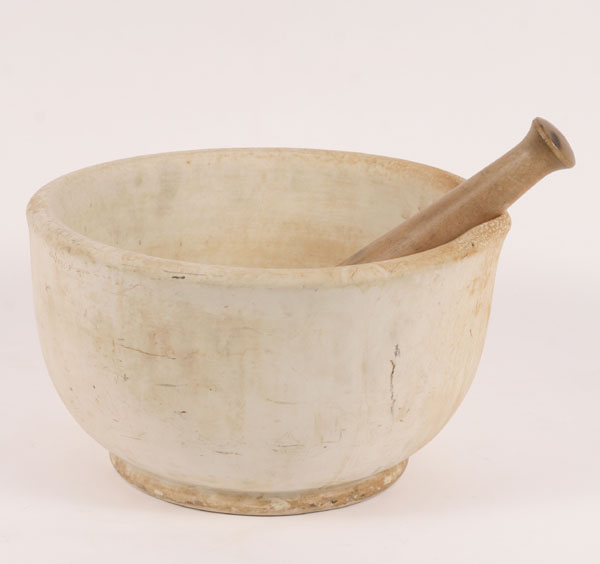 Appraisal: Large ACME earthenware mortar pestle with wooden handle H x