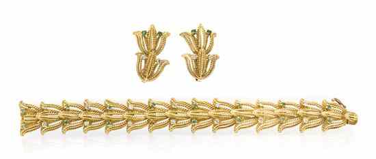 Appraisal: An Karat Yellow Gold Diamond and Emerald Demi Parure consisting