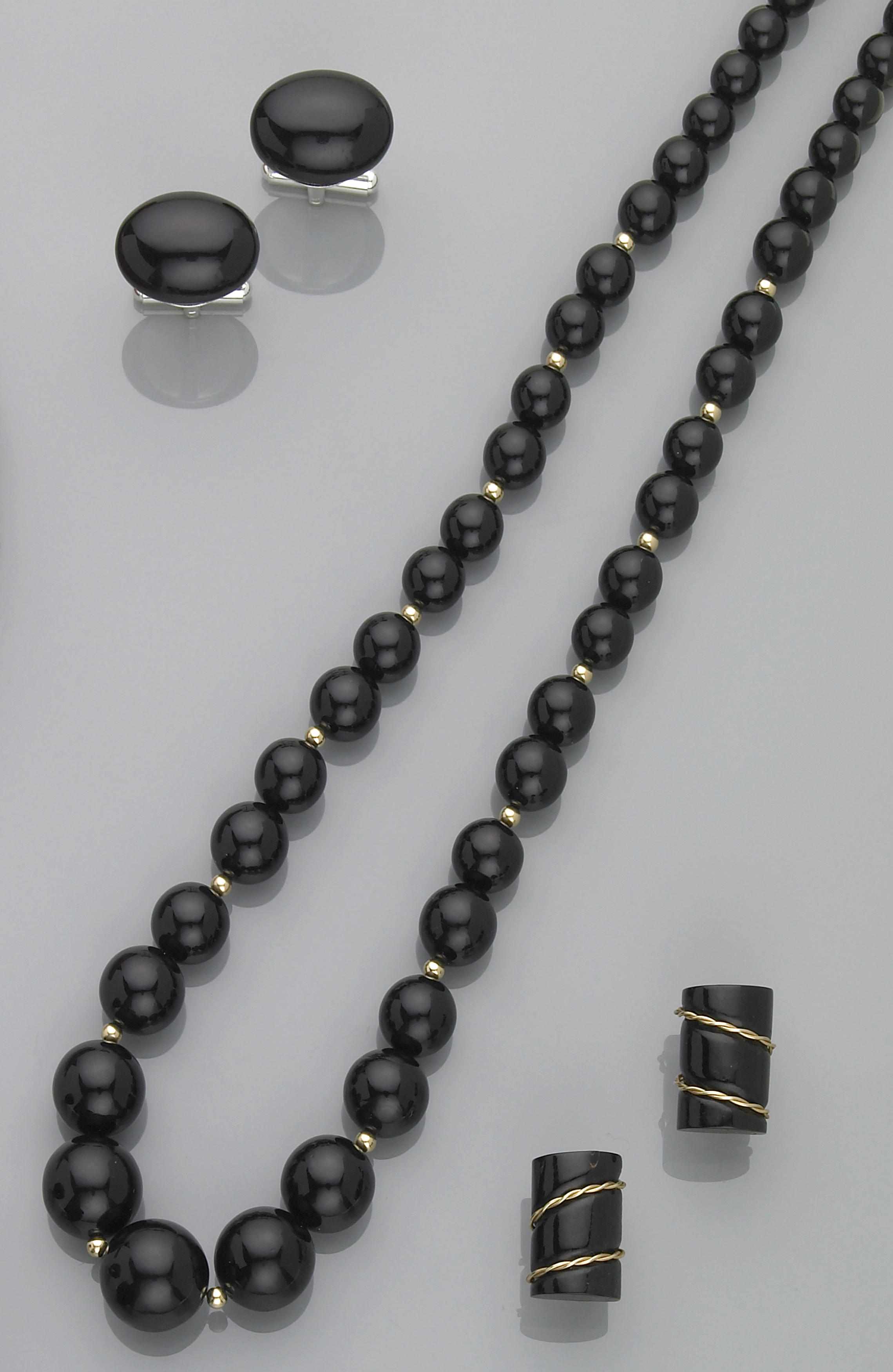 Appraisal: Rare Black Coral Necklace Earrings and a Pair of Cufflinks