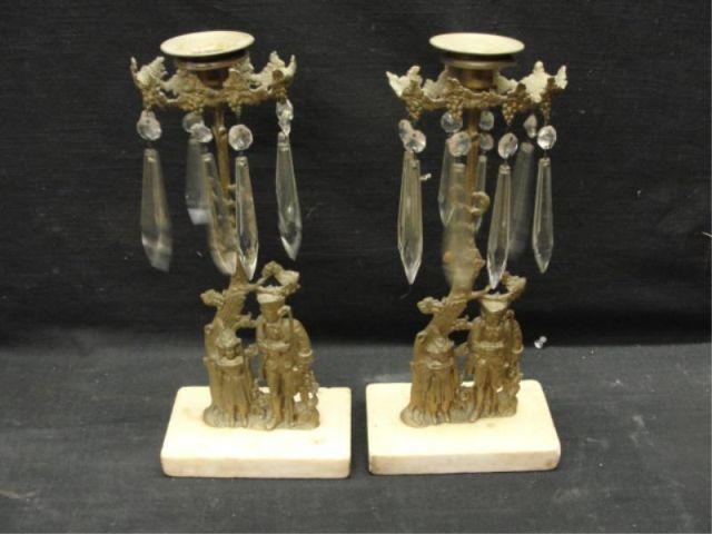 Appraisal: Pair of Gilt Metal Candlebra Pair of Glass Chandeliers From