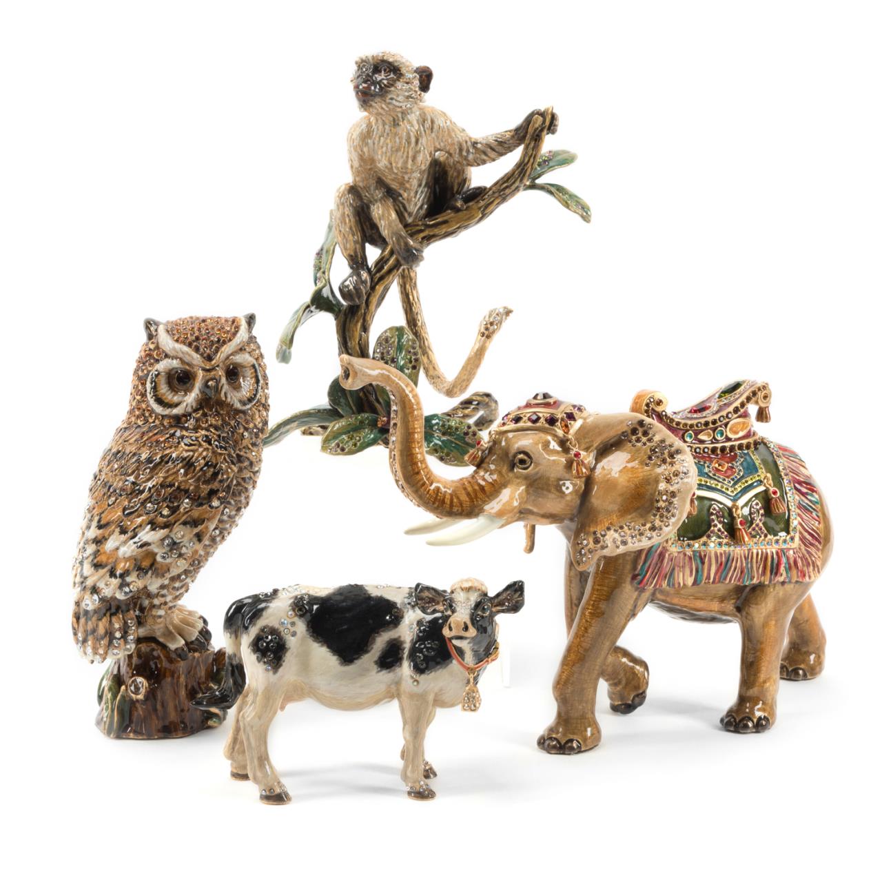 Appraisal: PCS JAY STRONGWATER ANIMAL AND BIRD FIGURINES Four Jay Strongwater