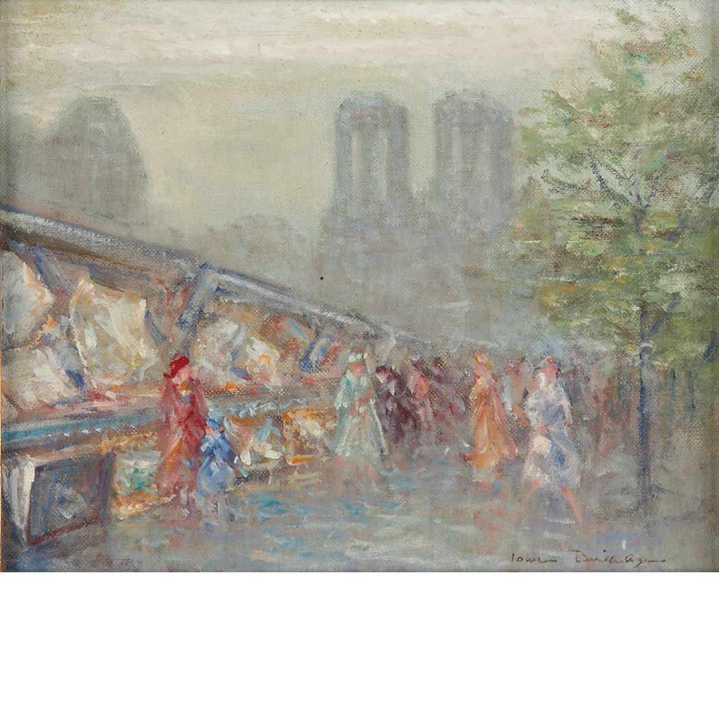 Appraisal: Johann Berthelsen American - Book Stalls along the Seine Signed