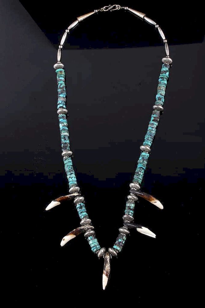 Appraisal: Sterling Silver Turquoise Bear Tooth Necklace Included in this lot