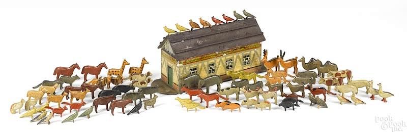 Appraisal: Painted Noah's Ark with animals Painted Noah's Ark with eighty-three