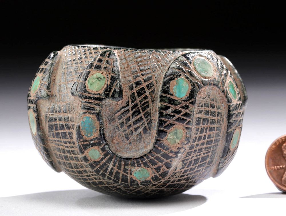 Appraisal: Chavin Incised Stone Bowl w -Headed Serpent Originally Listed At