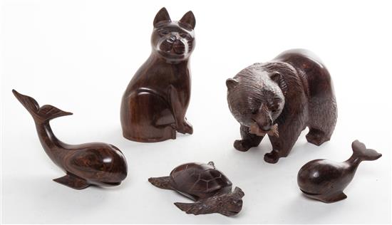 Appraisal: Sale Lot Five Carved Hardwood Animals th century comprising a