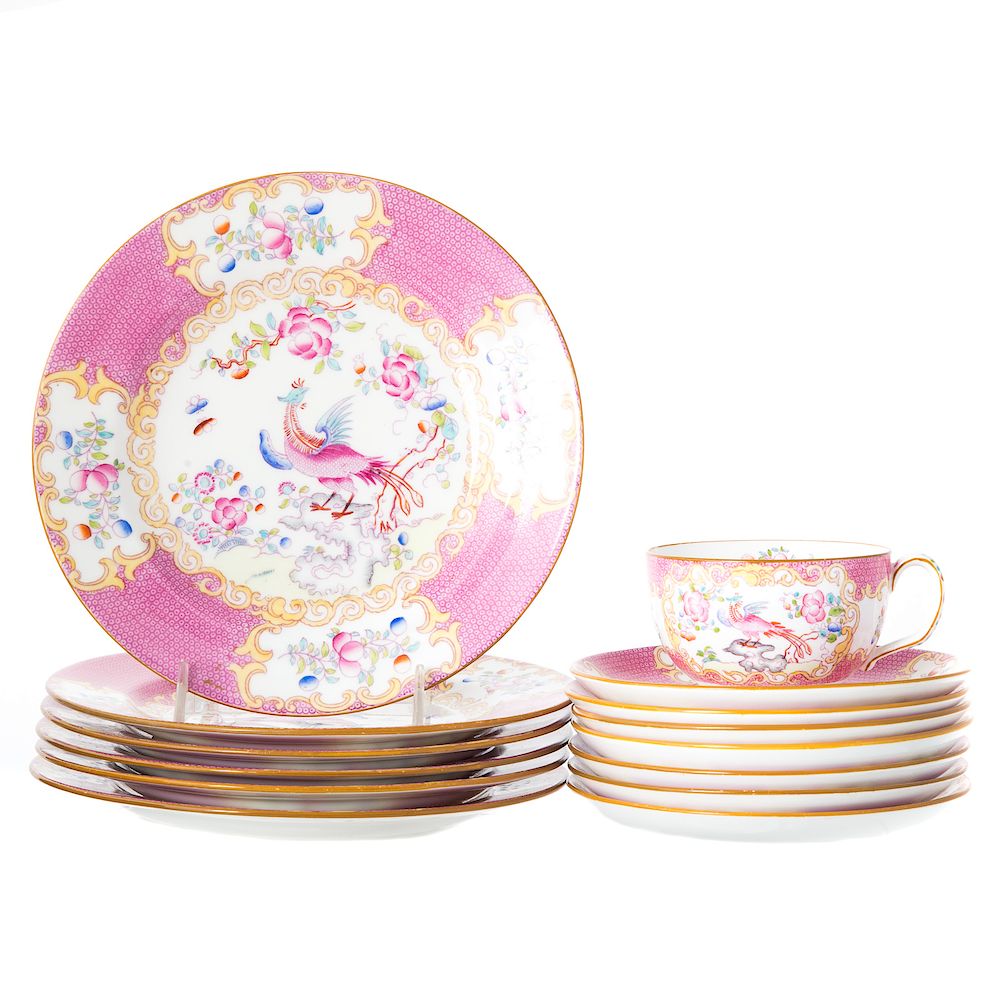 Appraisal: Minton china partial dessert service in the Pink Cockatrice pattern