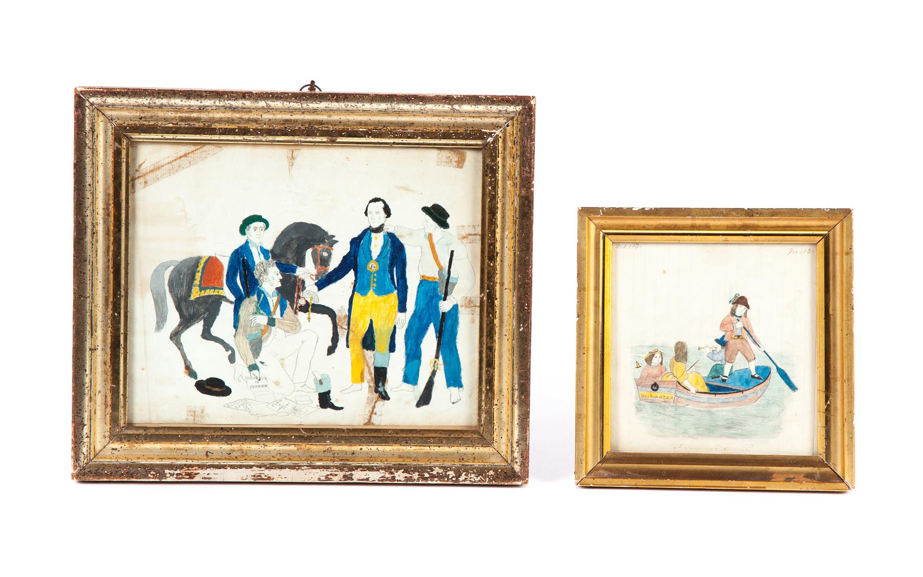 Appraisal: TWO AMERICAN WATERCOLORS Second half- th century Naive images painted