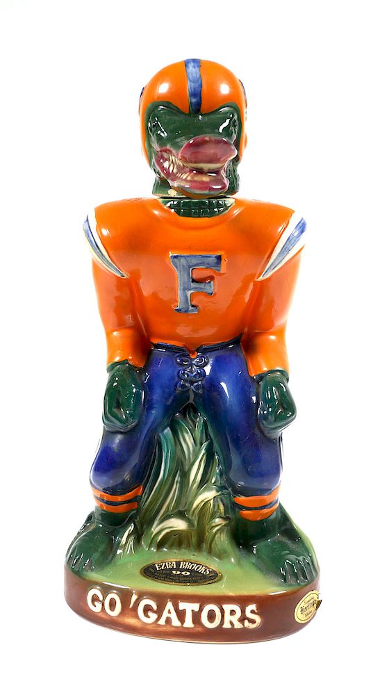 Appraisal: GAINESVILLE Florida Gators Football Decanter Vintage Ezra Brooks bourbon whiskey