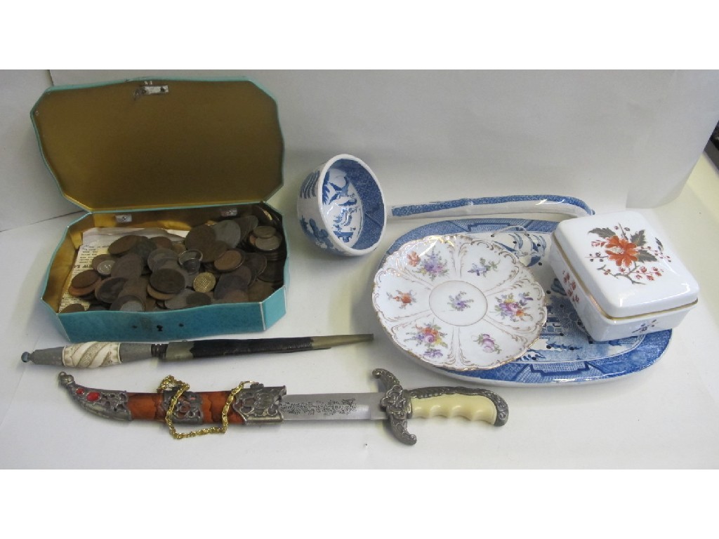 Appraisal: Box of miscellania - bric-a-brac two daggers coins etc