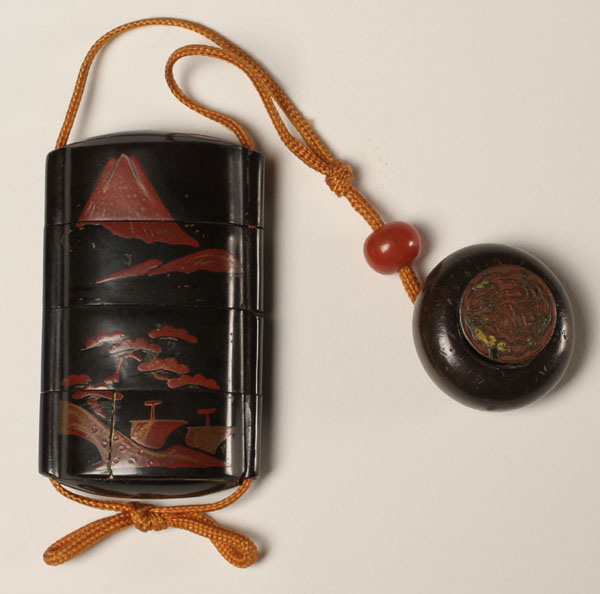 Appraisal: Japanese four case lacquer inro decorated with a mountainous landscape