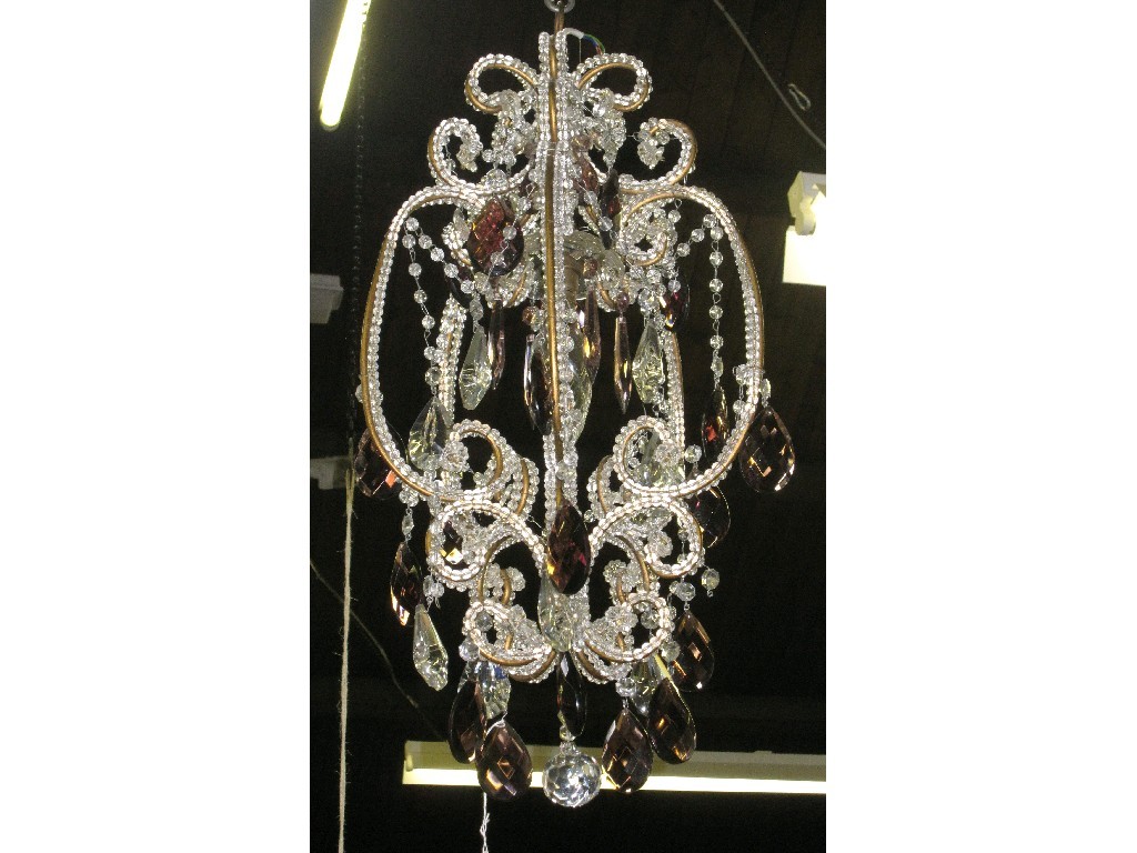 Appraisal: Cut glass and amethyst glass drop ceiling light