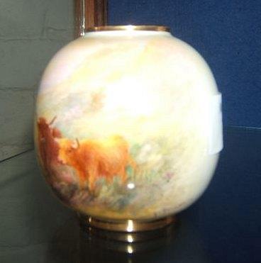 Appraisal: Royal Worcester vase hand painted with Highland cattle signed 'Jn