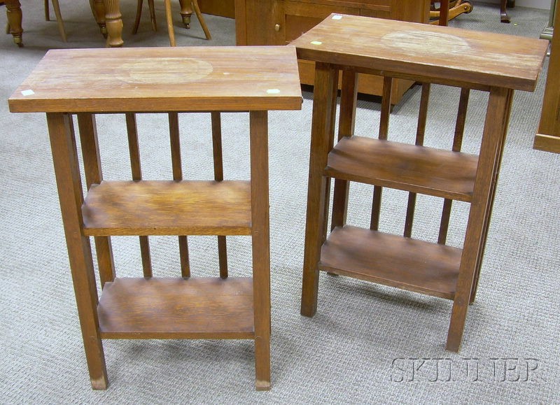 Appraisal: Pair of Mission Oak Spindle-sided Stands ht wd in