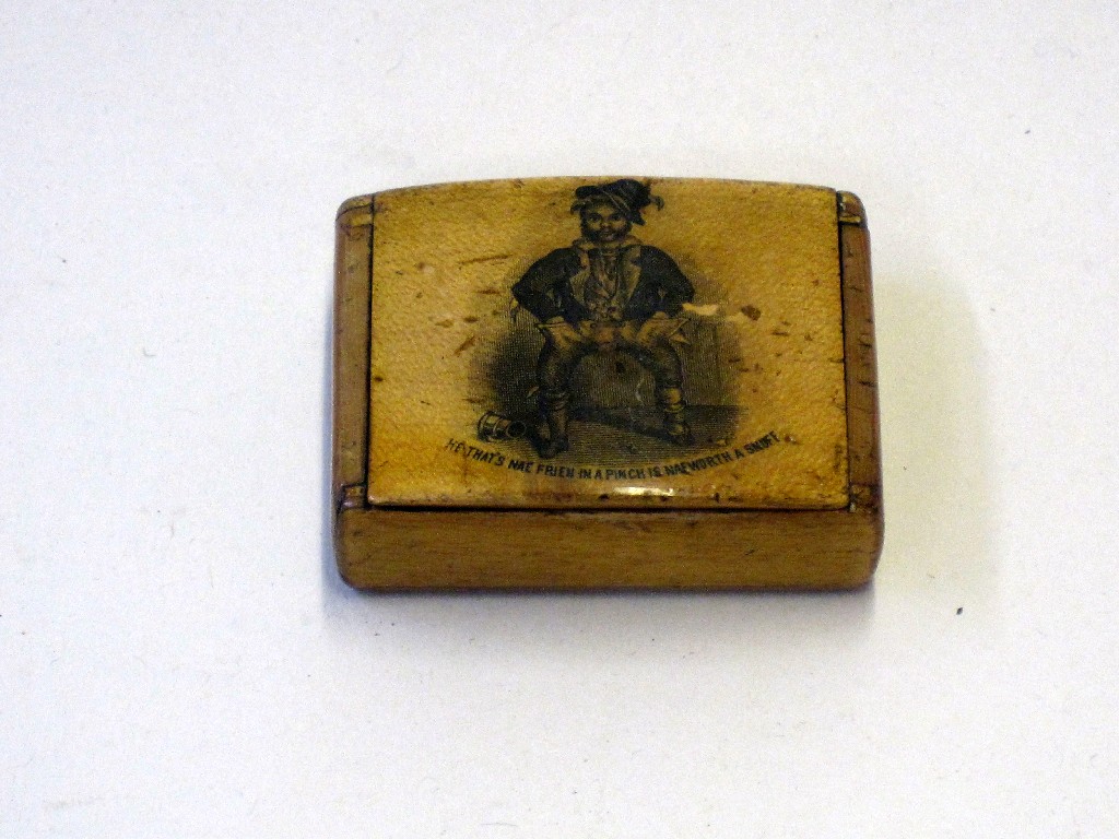 Appraisal: Small Mauchline snuff box of slight rectangular form with transfer