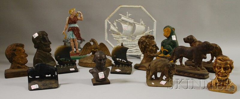 Appraisal: Fifteen Painted Cast Iron Figural Doorstops and Bookends