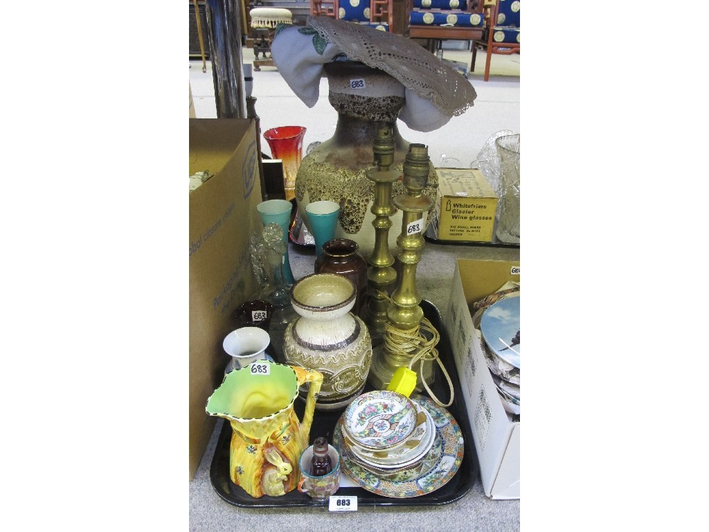 Appraisal: Tray lot of assorted ceramics glass brass candl