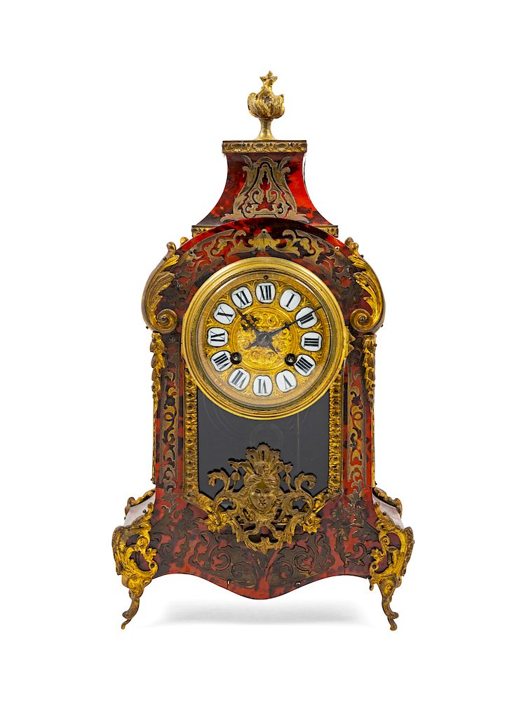 Appraisal: A Boulle Marquetry Mantel Clock A Boulle Marquetry Mantel Clock